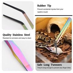 OLIISS Reptile Feeding Tongs with Rubber Tip – 15″ Extra Long Tweezers for Aq…