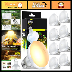 8 Pcs 100W Reptile Heat Lamp Bulbs – UVA Basking Light for Bearded Dragons, Turt