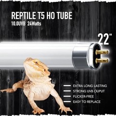 T5 Reptile 24W UVB 10.0 Tube, 2-Pack for 24 Watts 2-pack T5 Tubes Uvb10.0