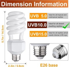 UVB Reptile Light Bulb 10.0, 23W UV Spiral Compact Florescent UVB10.0, White