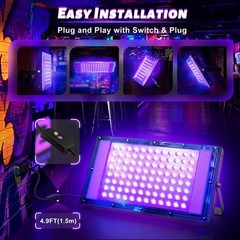 Glostars 100W LED UV Black Light, Powerful 100W-2P, glossy black