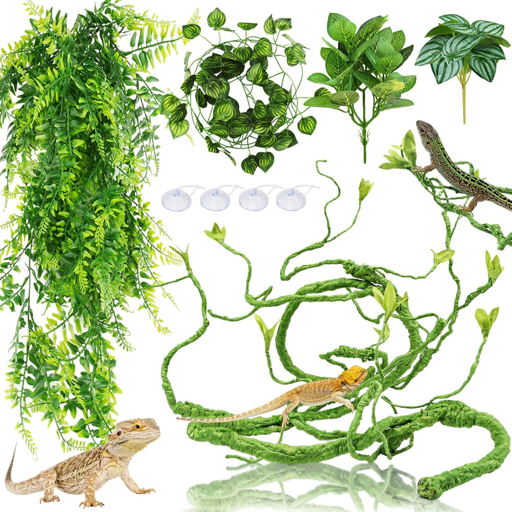Bearded Dragon Tank Accessories for Habitat, Terrarium Hanging Plants Artificial