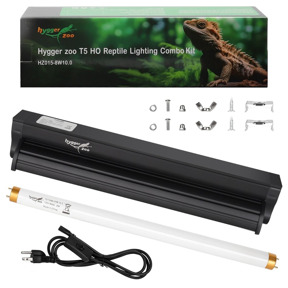 T5 UVB Reptile Light Fixture HO UVB Bulb Lighting Combo Kit, 10.0 UVB Light f…