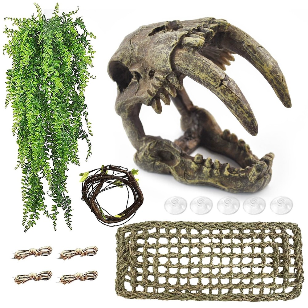 Resin Skull Habitat Hideout Cave Decor Reptile Hammock Lizard Lounger Bearded…