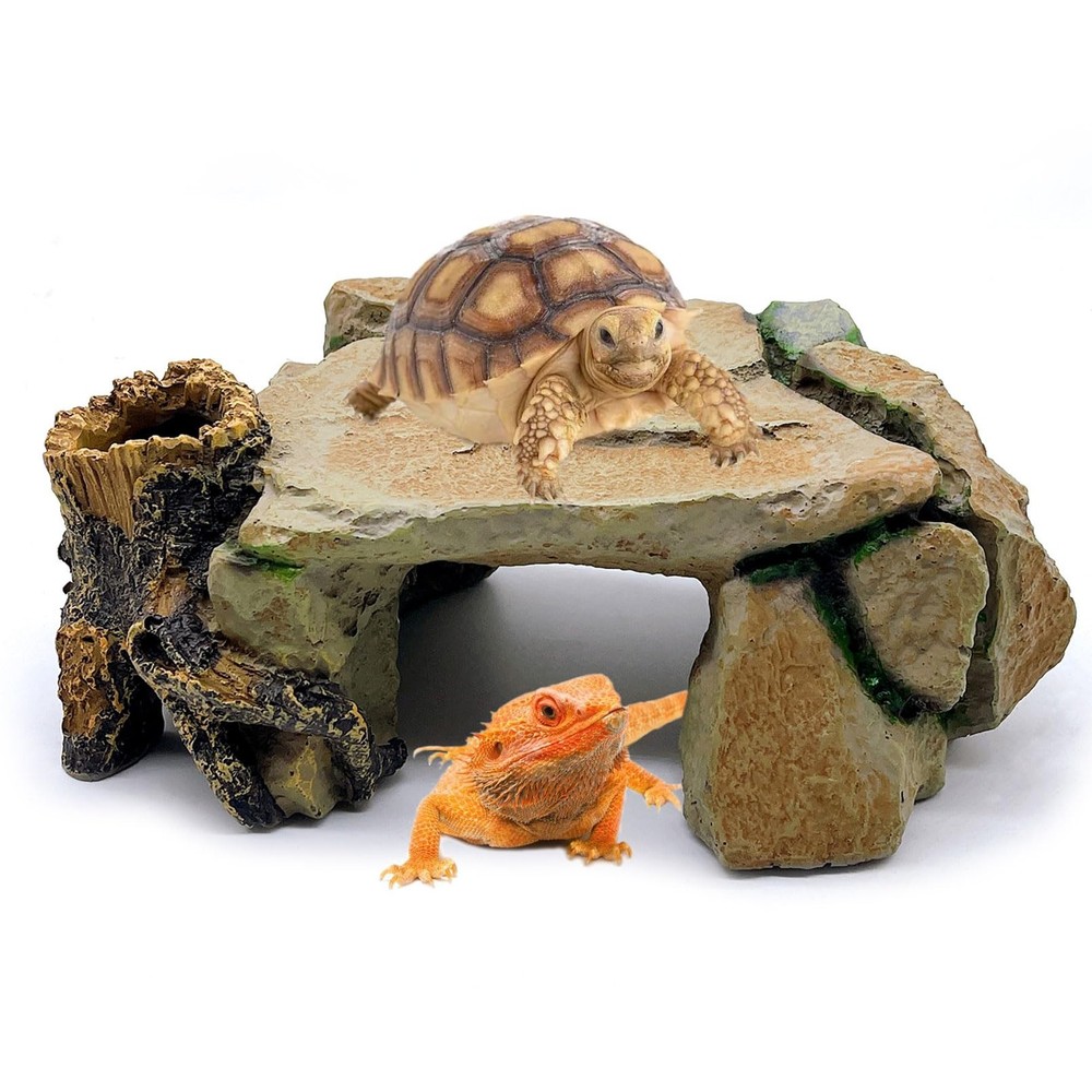 Reptile Hide Cave 9.05×6.29×3.93in Turtle Basking Platform – Safe Hiding Spot