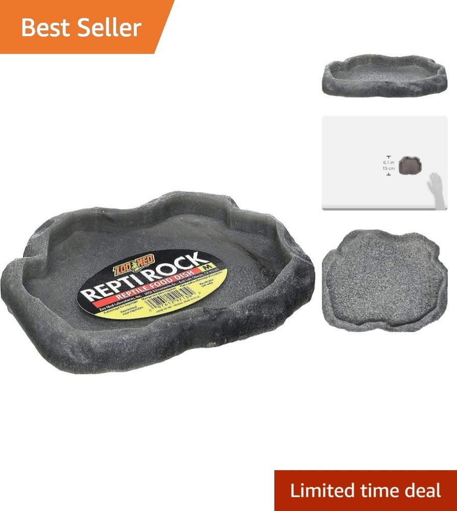 Reptile Rock Food Dish, Medium, 7.25″l x 6″w x 0.75″h, Colors may vary Black