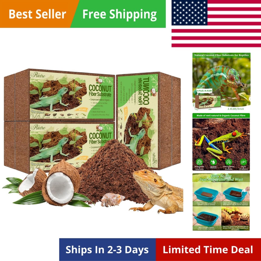 6 Pack Natural Coconut Fiber Substrate for Reptile- Compressed Coconut Husk …
