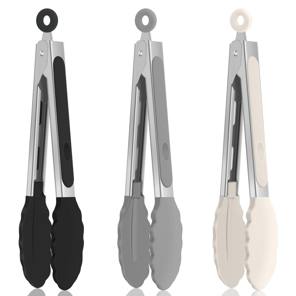 Small Cooking Tongs 7 inch Mini Serving Tongs with Silicone Tips, Set of 3 (B…