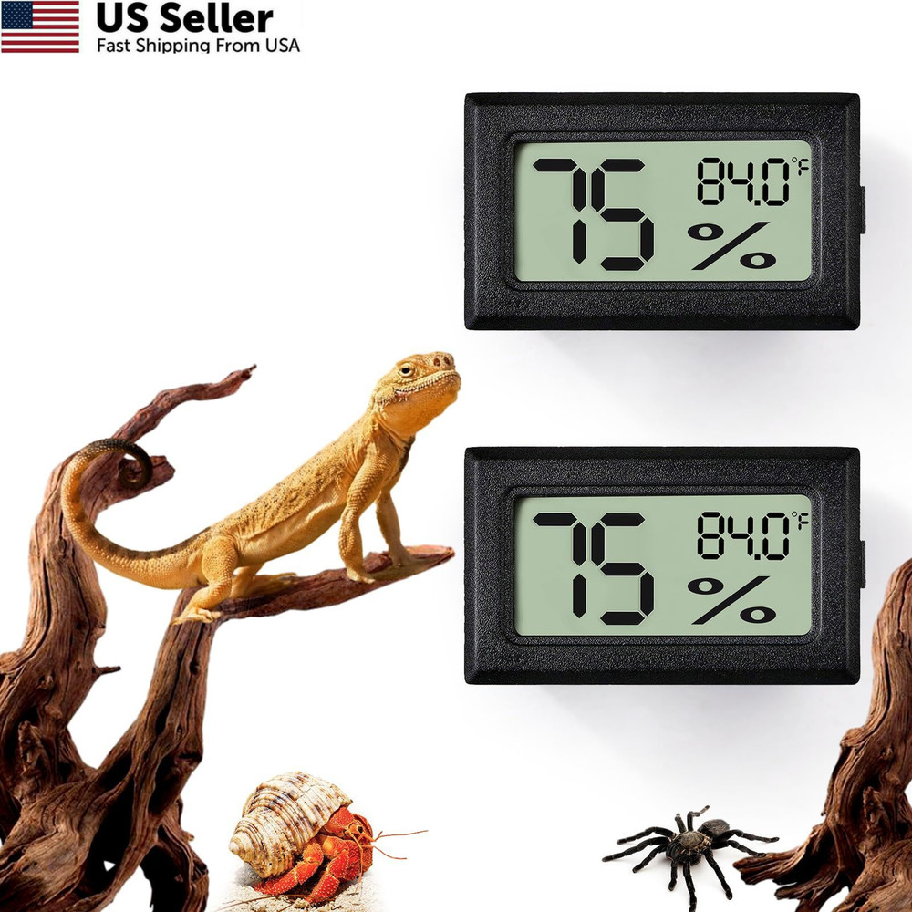 BSRESIN 2 PCS Rectangle Reptile Thermometer and Humidity Black