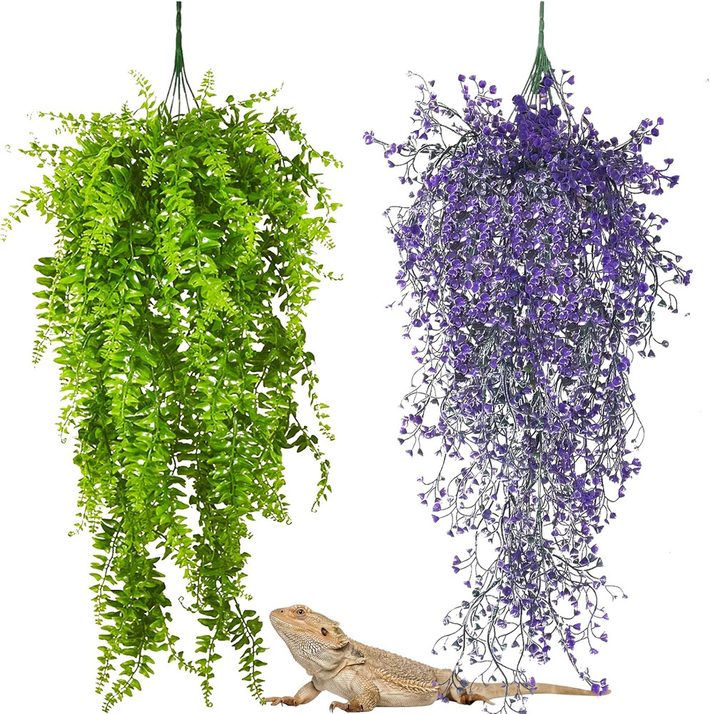 2 Pack Reptile Plants Terrarium Hanging Fake Vines with Suction Cup Artificia…