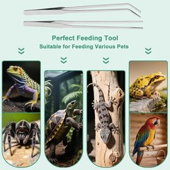 2 Pcs 10.6 In Stainless Steel Reptile Feeding Tongs, Straight, Curved Tweezers
