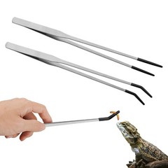 Novery 2PCS Stainless Steel Reptile Feeding Tongs with Rubber Tip, Silver
