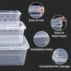 3Pcs Reptile Feeding Box Set, 3-Size Plastic Reptile Critter Keeper with Clear