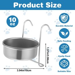 8 Pcs Stainless Steel Hanging Pet Bowl, 10 oz Kennel Food and Water Dish Feed…