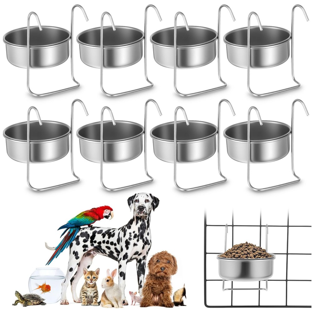 8 Pcs Stainless Steel Hanging Pet Bowl, 10 oz Kennel Food and Water Dish Feed…