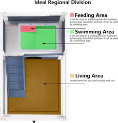Wood Tortoise Enclosure with Adjustable Light, 2-Tier Habitat for Small Pets