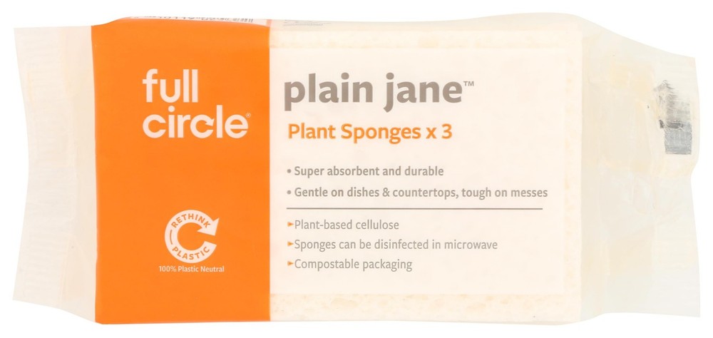 Full Circle 100% Plant-Based Cellulose Sponges – Pack of 3 – Plastic