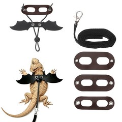 3Pcs Bearded Dragon Lizard Leash Harness with Wing LeatherS/M/L Brown