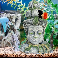 Hamiledyi Buddha Head Statue Aquarium Decorations Resin Fish Hideout Betta Ca…