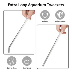 Fri4Free 2PCS Long Aquarium Tweezers – 10.6″ Straight and Curved Sliver