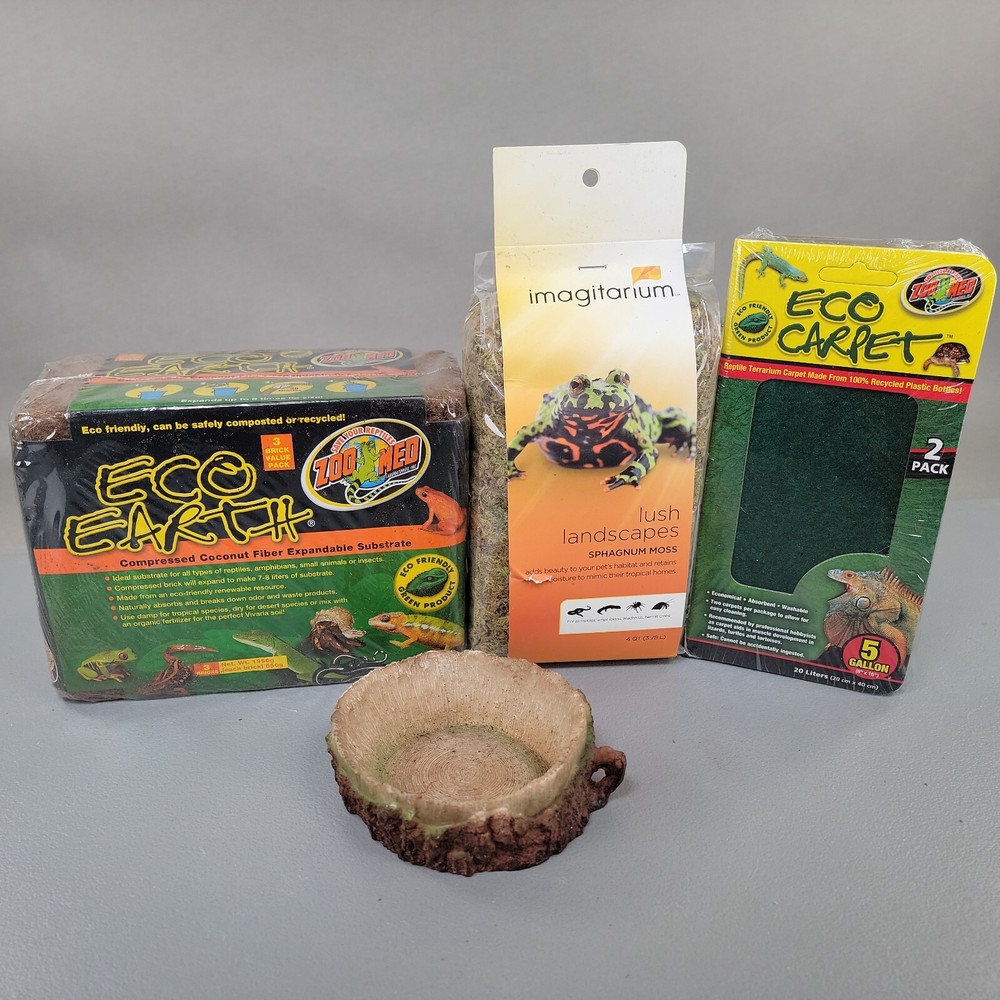 Zoo Med Eco Earth Compressed Coconut Fiber 3 pack, Carpet, Sphagnum Moss, Dish