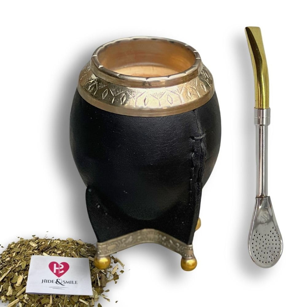 Hide & Smile Torpedo Premium Handmade Mate Kit, pumpkin and leather Cup And B…
