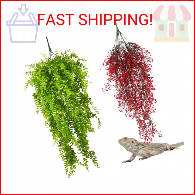 PINVNBY 2 Pack Reptile Plants Terrarium Hanging Fake Vines with Suction Cup Arti