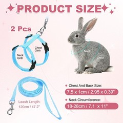 Rabbit Harness and Leash, Small Animal Harness( 2Pcs, Sky Blue)