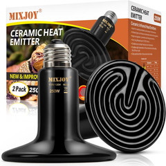 250W Ceramic Heat Emitters – 2Pack Reptile Heat Lamp Bulbs, No Light Emitting, I