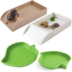 3pcs Tortoise Food Dish with Ramp and Basking Platform Leaf Tortoise Water Fo…