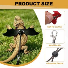3Pcs Bearded Dragon Lizard Leash Harness with Wing LeatherS/M/L Red