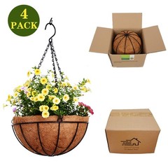 4 Pack 10 inch Metal Hanging Planters Basket with Coco Coir Liner Outdoor-Han…