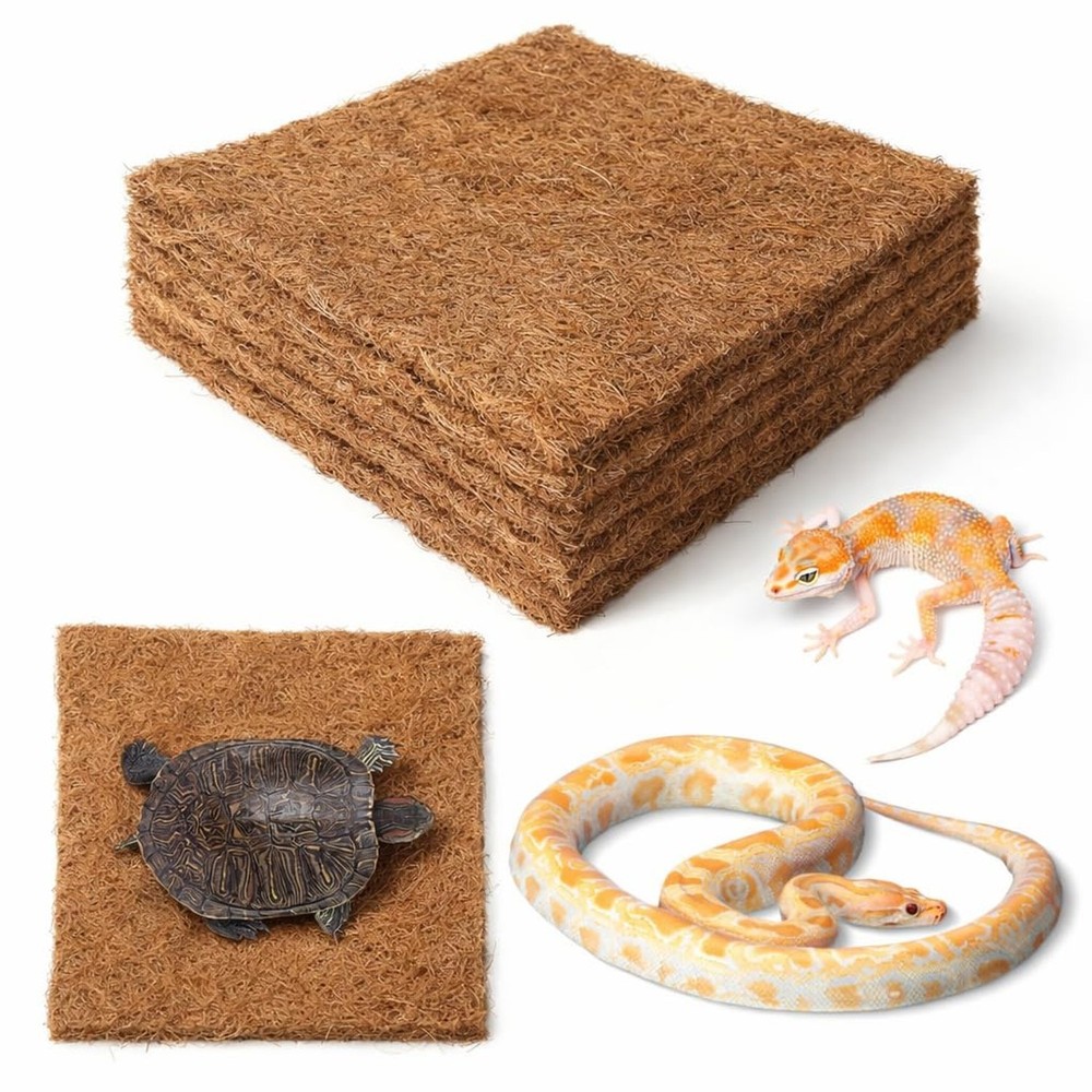 6-Pack Natural Coconut Fiber Reptile Carpet, 12×12 Inch Eco-Friendly Terrariu…