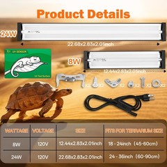 T5 UVB Reptile Light Fixture Combo Kit 8W: 10.0 HO UVB Light for Reptiles Terrar