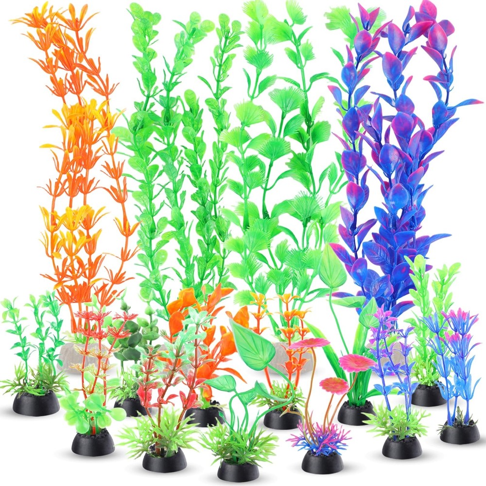 Aquarium Plants 16P, Plastic Fish Tank Plants, Different Types Artificial Dec…