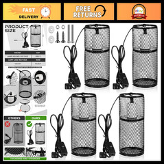 4 Pcs Reptile Heat Lamp Guard with 150W Ceramic Emitter & Mesh Cage – Basking Pr