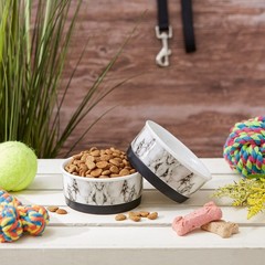 Bone Dry Pet Bowl Collection Ceramic Set, Small, Marble, 2 Count White