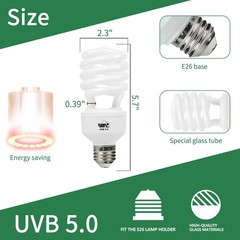 26W Reptile UVA UVB Light 5.0, Compact Fluorescent Tropical Terrarium Lamp