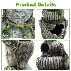 Hamiledyi Buddha Head Statue Aquarium Decorations Resin Fish Hideout Betta Ca…