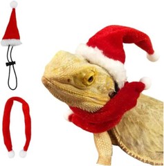 Bearded Dragon Santa Hat and Scarf Costume for Lizard Reptile Ferret Xmas Hat