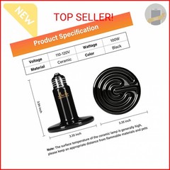 HealSmart Reptile Heat Lamp 100W 2-Pack Ceramic Heat Emitter, No Light Emitting