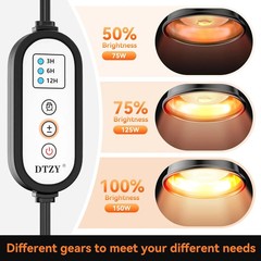 Reptile Light Fixture 7Inch Deep Dome 3/6/12 Timer Infrared Heat Lamp Max 150W