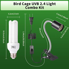 Bird Cage UVB Light Combo Kit, Avian Sun Lamp 2.4% UVB UVA 20W Compact Fluoresce