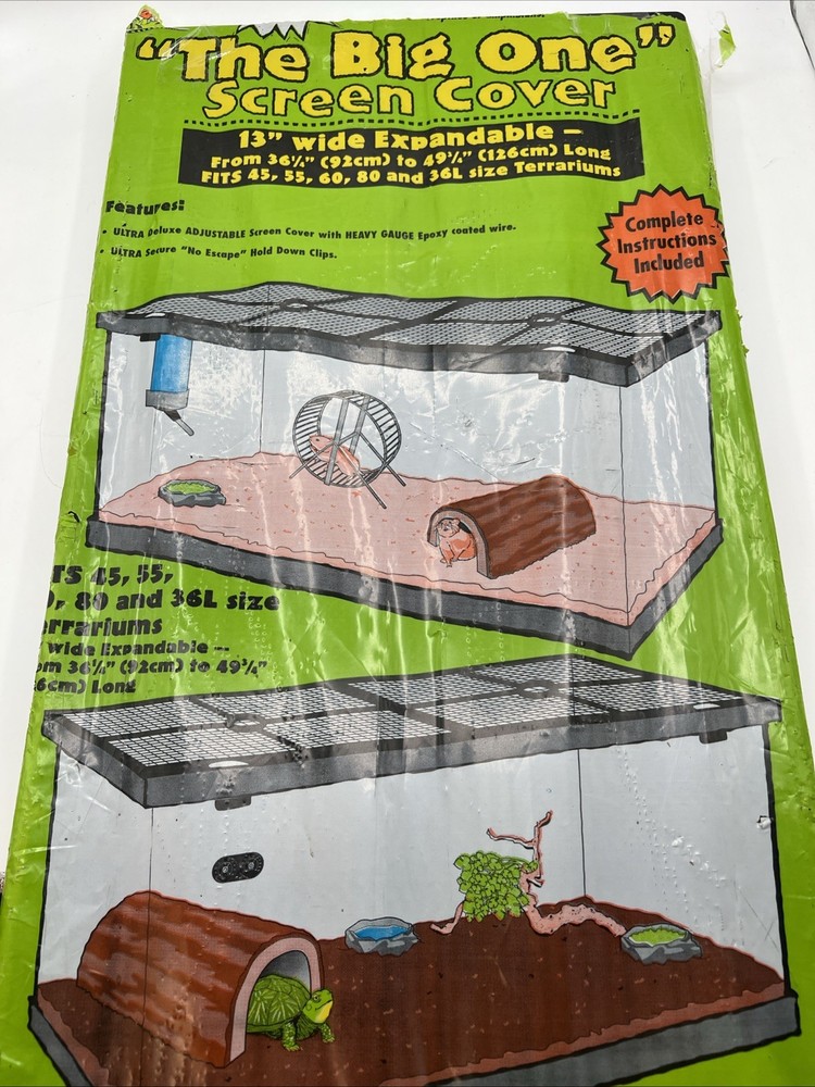 Metal Terrarium Tank Epoxy Screen Cover Lid Adjustable 13” X 36.25 – 49.75” NEW!