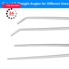 FSDIYU 2 Pcs Reptile Feeding Tongs, 10.6IN Straight & 10.6 Inch, Silver