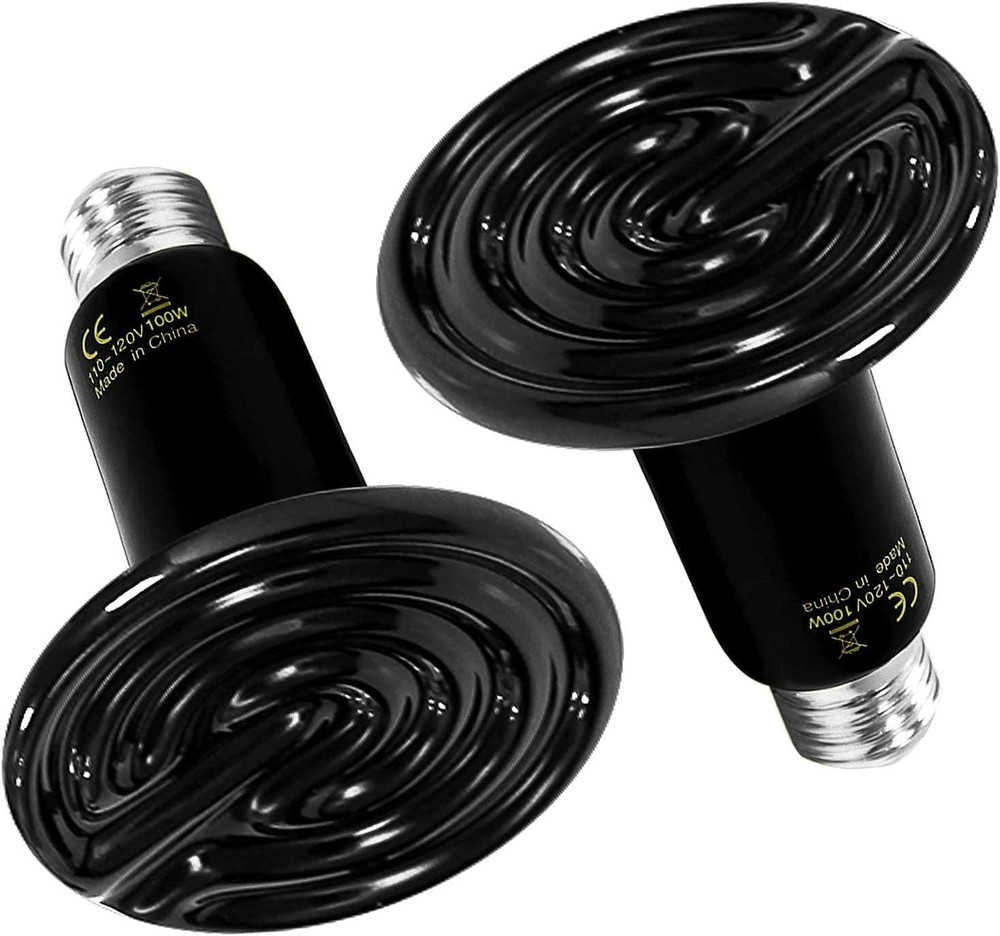 Reptile Heat Lamp 100W 2-Pack Ceramic Heat Emitter, No Light Emitting Heat Bulbs