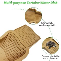 Large Reptile Bathing Pool Tortoise Water Dish Removable Ramp Leaf Yellow