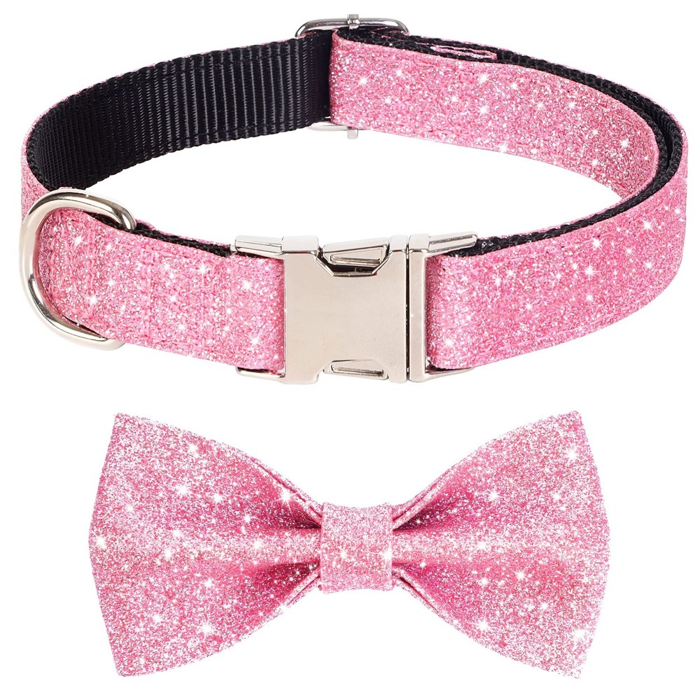 Bling Dog Bow Tie Collar for Puppy Small Dogs and Cats, Cute Pink Girl Dog Co…