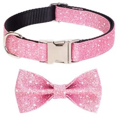 Bling Dog Bow Tie Collar for Puppy Small Dogs and Cats, Cute Pink Girl Dog Co…