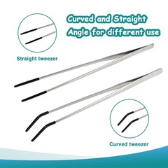 2 Pack Extra Long Stainless Steel Reptile Feeding Tongs with Rubber Silver
